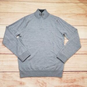 NWOT Nordstrom Sweater Mens Small Gray Wool 1/4 Zip Mock Neck Knit Pullover